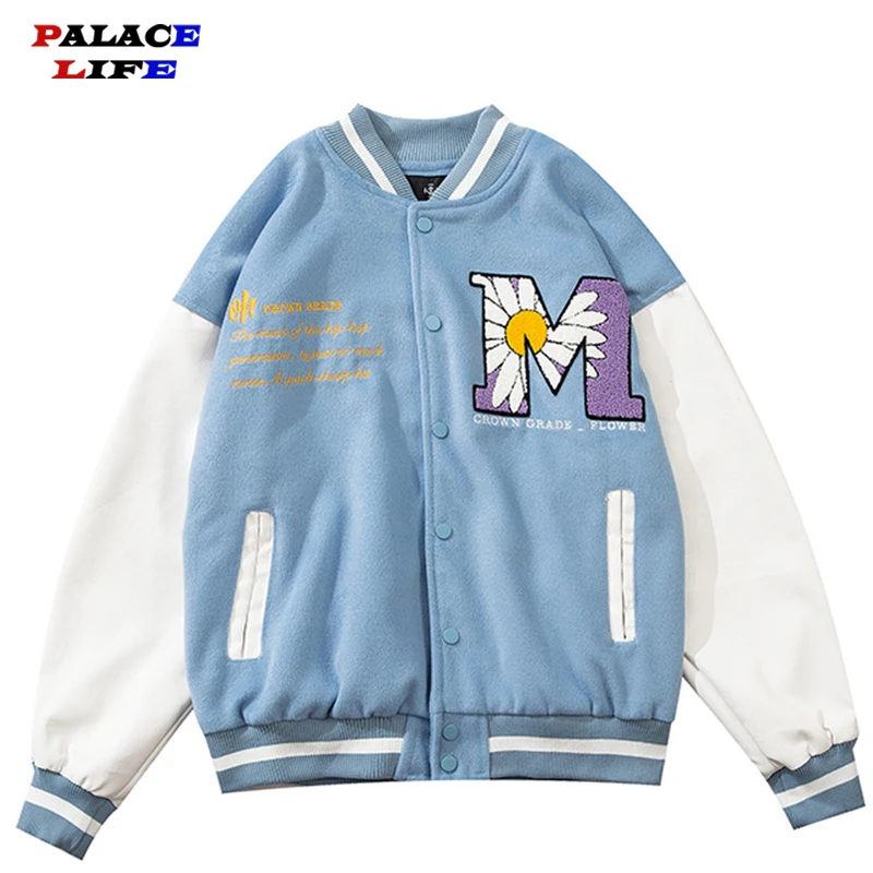В стиле хип хоп из кусков Бейсбол куртки Для мужчин Буква s Дейзи нашивка цветы
