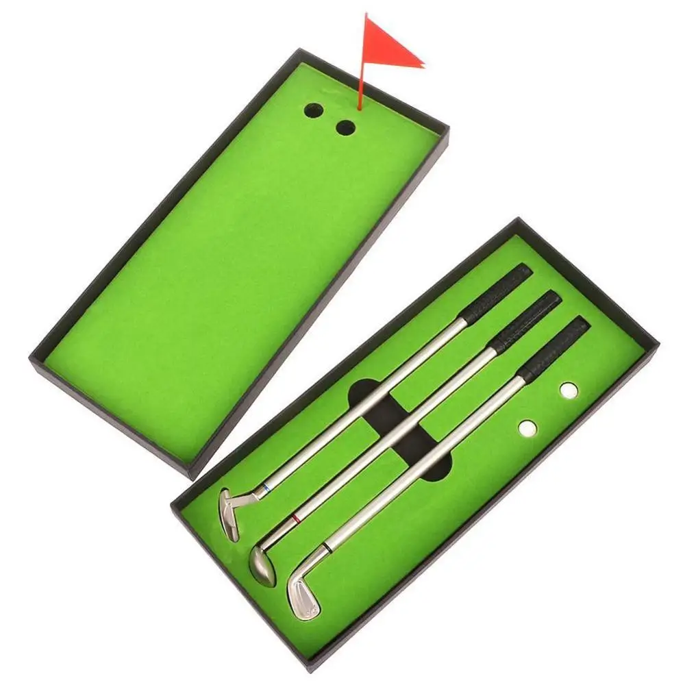 

Golf Pen Set Desktop Goft Gift Mini Green Driving Range Balls and Metal with Club Pens Flag Golf F9L1