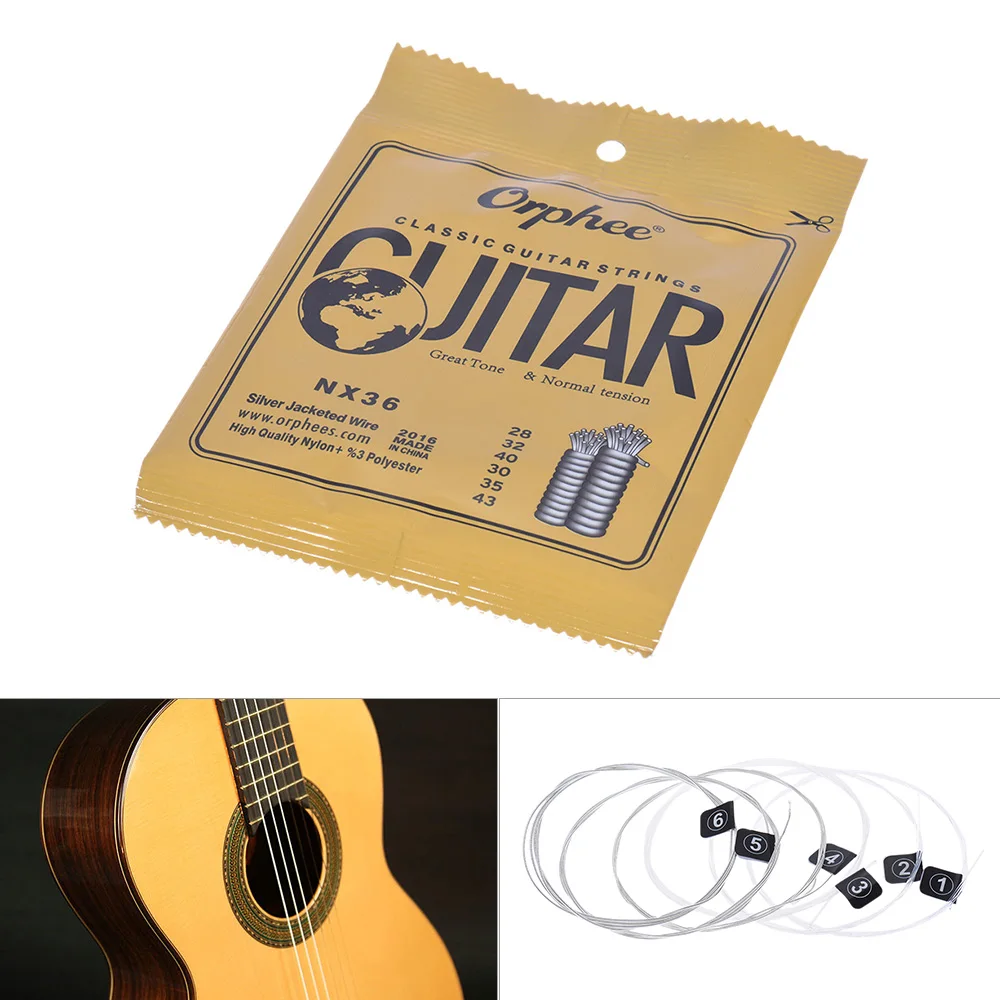 

Orphee NX36 Nylon Classical Guitar Strings 6pcs Full Set Replacement (.028-.043) Nylon Core Silver Jacketed Wire Normal Tension