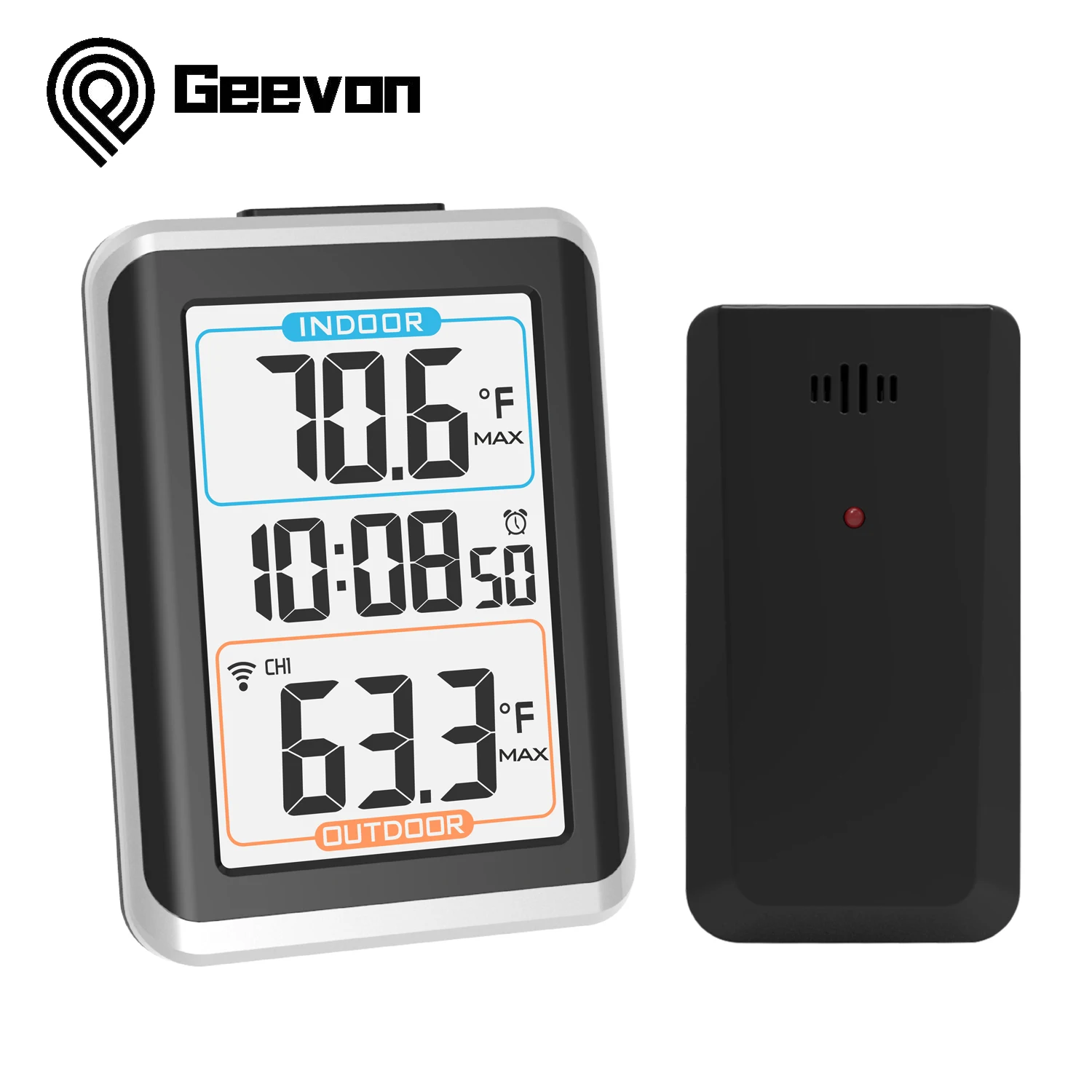 

Geevon Weather Station Alarm Clock With Temperature And Humidity Digital Snooze Table Watch Black LED Desk Clocks