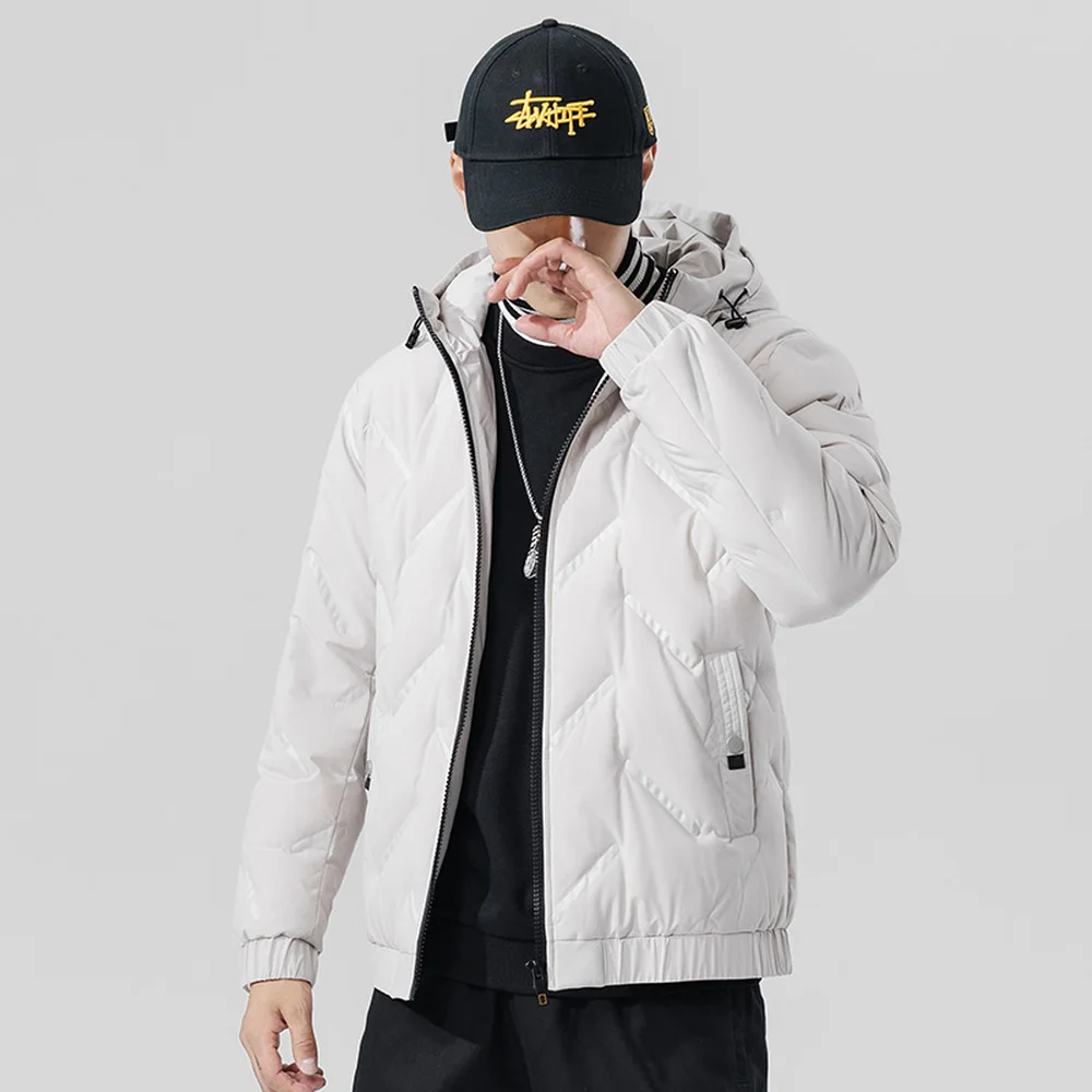 Covrlge Trend New Hooded Simple Fashion 80 Fleece Jacket Men's Warm Down Jacket Men Hooded Collar Coat Men US Size MWY033