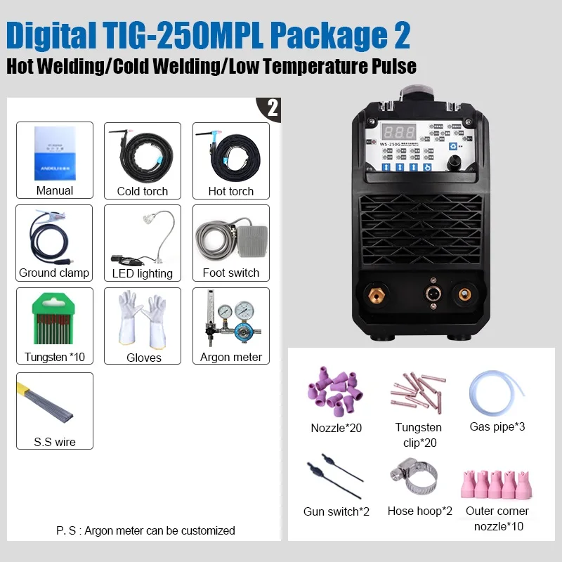 TIG-250MPL PACKAGE 2 ANDELI умный портативный однофазный инвертор постоянного тока Импульсная Tig сварка точечная Сварка Tig сварочный аппарат Интеллектуальный Tig сварочный аппарат - Цвет: TIG-250MPL PACKAGE 2