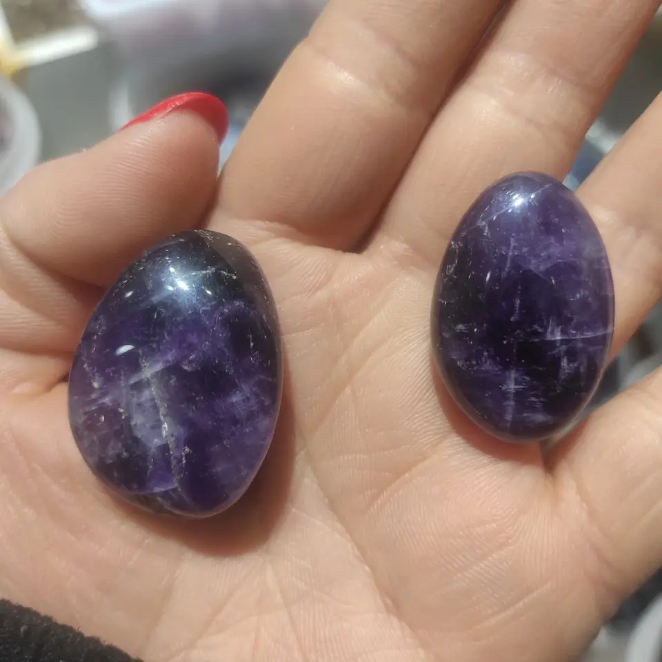 

2pcs Natural amethyst Crystal Palm Tumbled Stone Healing Specimen Massage
