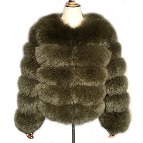 Army green Женские пальто из натурального Лисьего меха для женщин, теплое пальто из натурального Лисьего меха, зимняя женская меховая куртка, женские цветные пальто из натурального меха - Цвет: Army green
