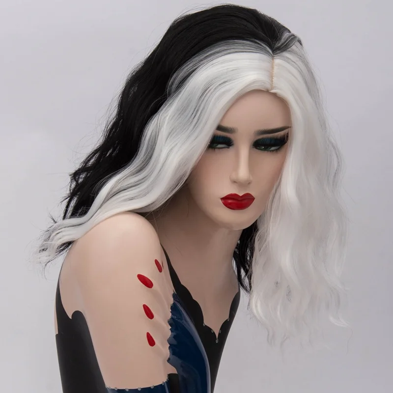 white black MSI парики Короткие Косплей парики для женщин цвет радуги волнистые парики сторона Центральная линия волос Cos синтетический розовый чистая Омбре волос - Цвет: white black