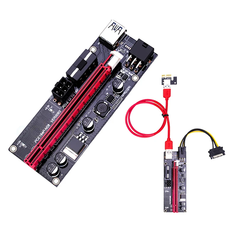 PCI E pcie Riser 009 Express 1X 4x 8x 16x расширитель USB 009S GPU Dual 6Pin адаптер карты SATA 15pin для майнера
