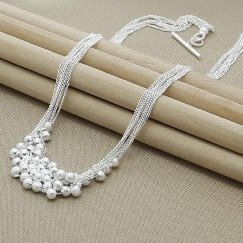 

925 Sterling Silver Multi-chain Frosted ball Grape Beads Necklace For Women Wedding Engagement Party Charm Jewelry