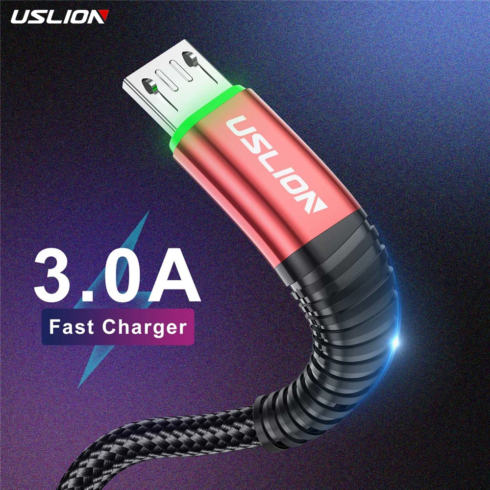 USLION LED Lighting Micro USB Cable Data Transfer 3A Fast Charging Charger Wire For Samsung Xiaomi Android Micro USB Phone Cable