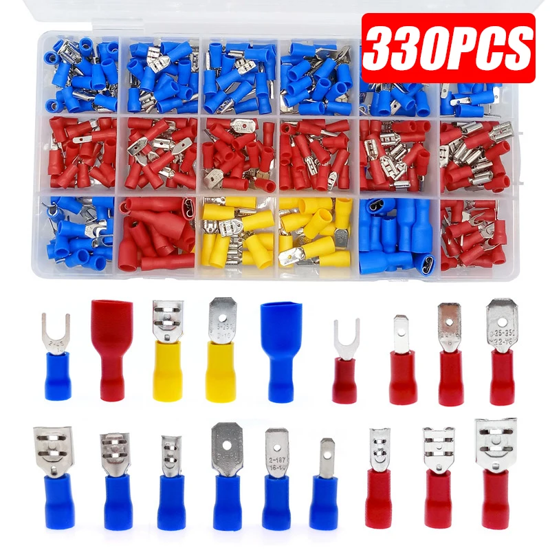 

330x различные изолированные кабельные наконечники провода обжимных разъёмов, коннекторов для электрических проводов разъемы лопата Батт В...