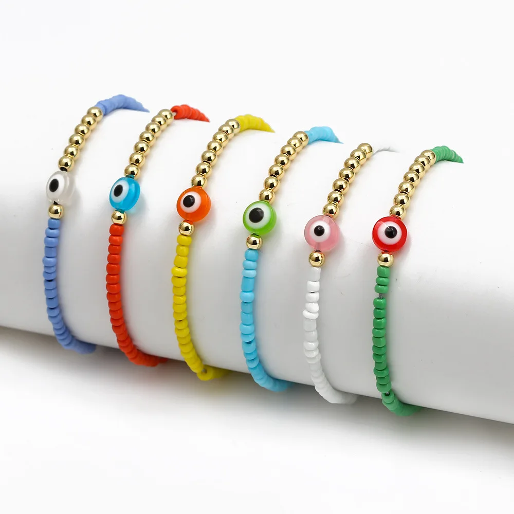 

Multicolor Evil Eye Charms Bracelets For Women Men Handmade Gold Beads Greek Eye Bracelet Lucky Turkish Jewelry Wholesale Gifts