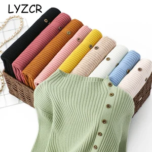 Осенне-зимний свитер с воротником-хомутом на пуговицах, Женский облегающий базовый вязаный пуловер, женские свитера, джемпер для женщин, зимние женские рубашки