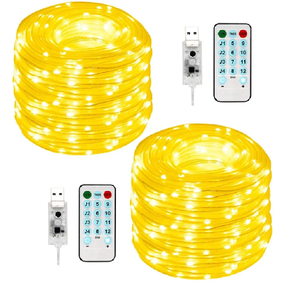 

LED Rope Lights with USB Powered 2 Pack 100/200 LEDs Tube Rope Lights Christmas Twinkle Fairy Garland Lights For Garden Camping