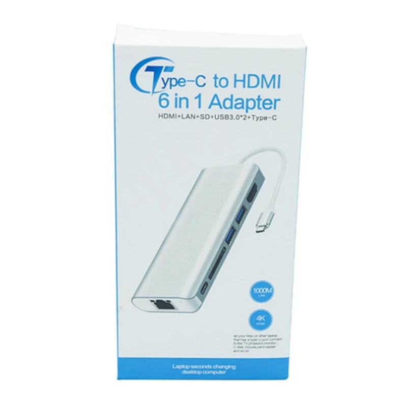 

USB C Hub for , 6 in 1 USB C Adapter TYPE-C to HDMI + PD + USB3.0 + SD Card Reader
