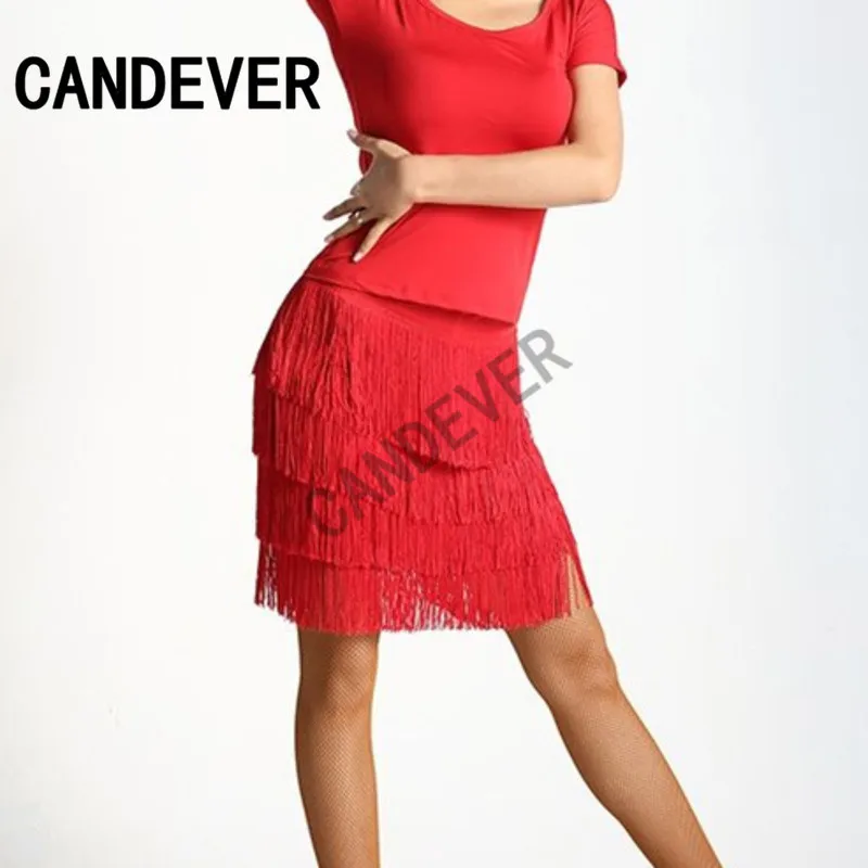 Юбка для латиноамериканских танцев женская Ассиметричное платье с бахромой