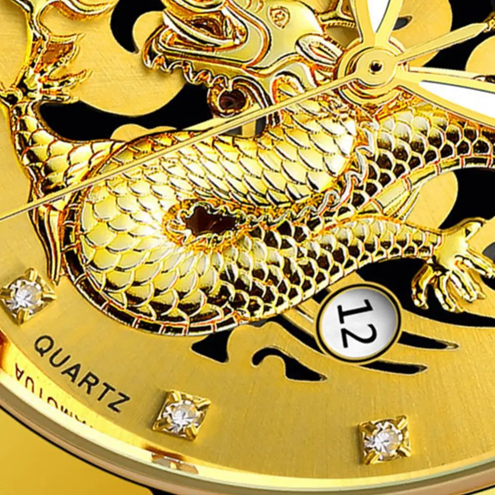 

50% Hot Sales Luxury Dragon Rhinestone Round Dial Luminous Analog Quartz Unisex Wrist Watch
