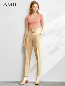 Брюки Amii женские прямые в минималистическом стиле, повседневные однотонные облегающие брюки до щиколотки с карманами, 12020001