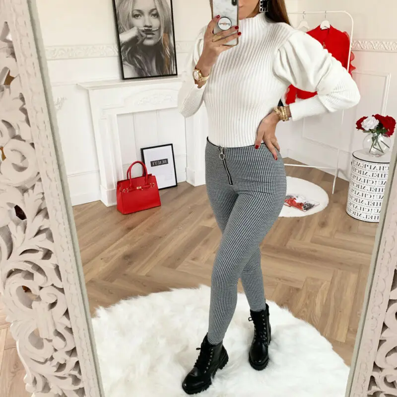 2020 женские облегающие брюки карандаш с высокой талией на молнии Офисная Рабочая