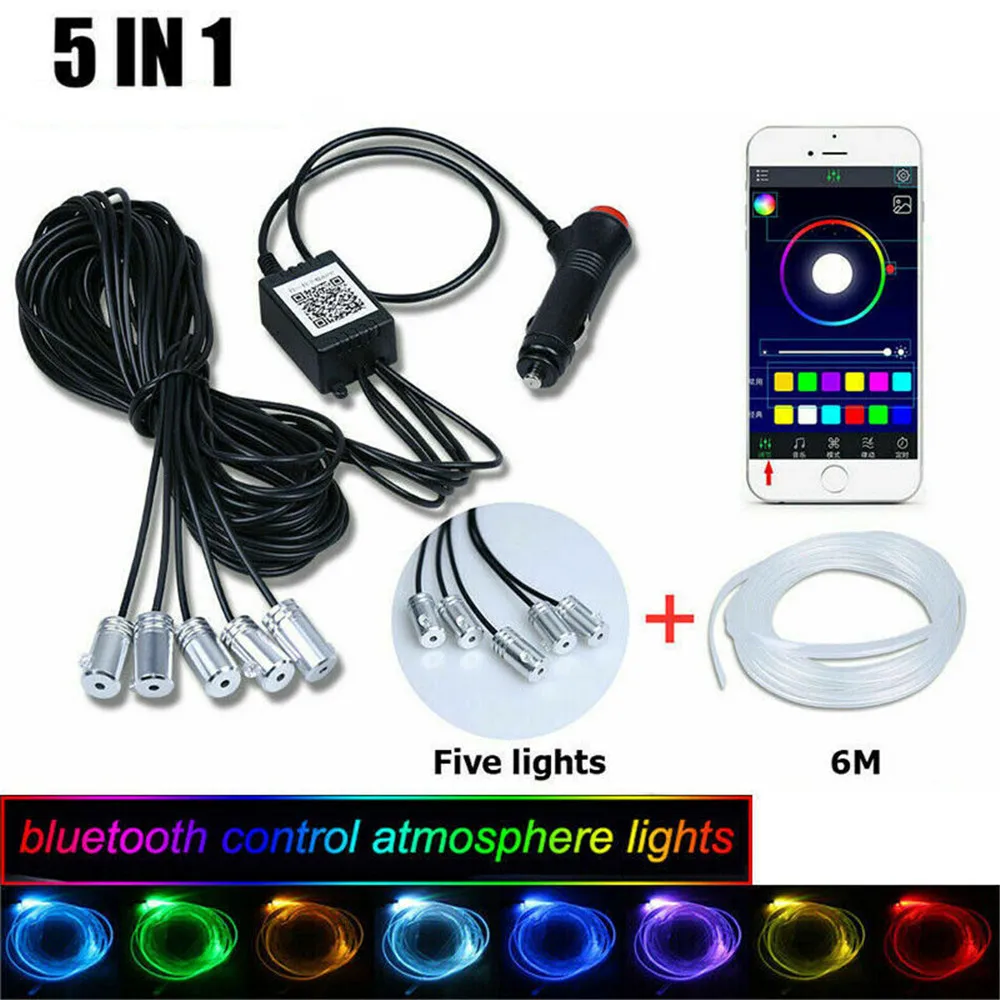 Светодиодная ленсветильник RGB для салона автомобиля неоновая лампа создания