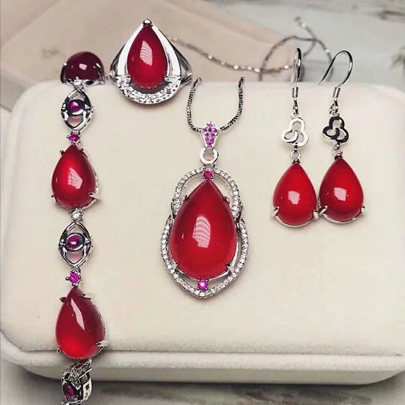 

Original FINE WOMAN GIRL PARTY GIFT JEWELRY SET, 925 SILVER NATURAL JADE MEDULLARY NECKLACE EARRINGS RING BRACELET SETS