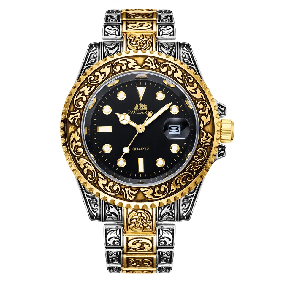 Half Gold Black Винтажные винтажные светящиеся розовые Золотые желтые золотые серебряные 2 тона Красные Зеленые Синие градиентные Модные Классические кварцевые мужские часы - Цвет: Half Gold Black