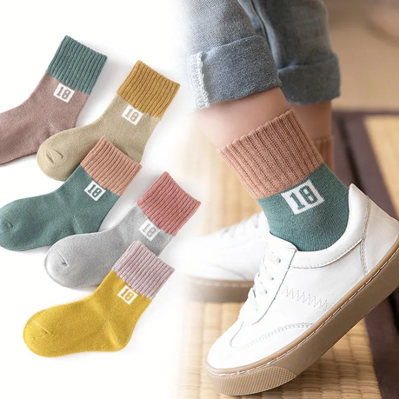 

5Pairs/set Mix Color Boys Girls Socks Breathable Cotton Autumn Winter Children Gifts Baby Floor Socks Digital Pattern
