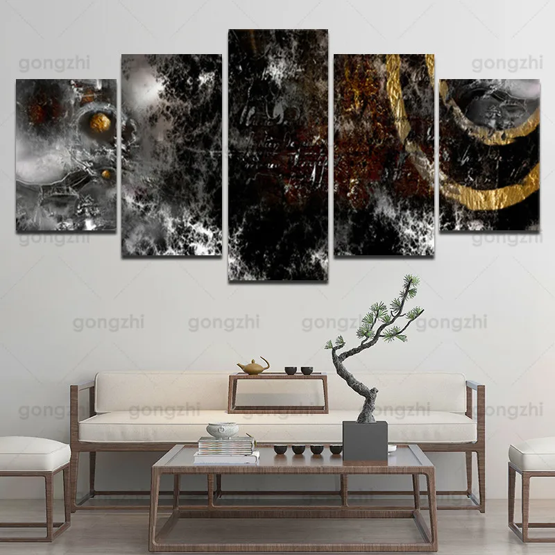 

Abstract Black and Gold Foil Mosaic Wall Painting Mysterious Modern Home Living Room Frameless Canvas Printing Decorative Poster