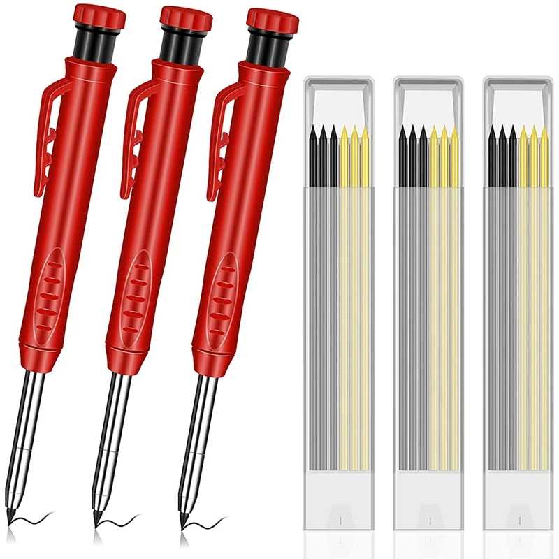 

Solid Carpenter Pencils with 18 Refills, Woodworking Tools Solid Deep Hole Pen Marking Tool for Woodworking Architects