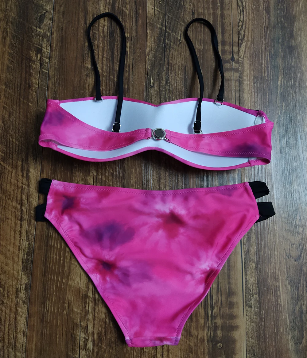 

Two Piece Pink Bandeau Swimwear Women Push Up Swimsuit Sexy Bikinis 2020 Summer Beach Bathing Suit Beachwear Maillot De Bain