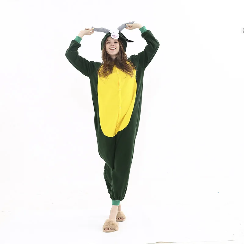 Забавный Антилопа кигуруми пижамы зеленый костюм комбинезоны для взрослых