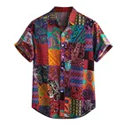 Мужская Повседневная рубашка 40 #, летняя, в стиле ретро, с пуговицами, с коротким рукавом, с принтом, 2021, гавайская, приталенная, Пляжная, гавайская рубашка