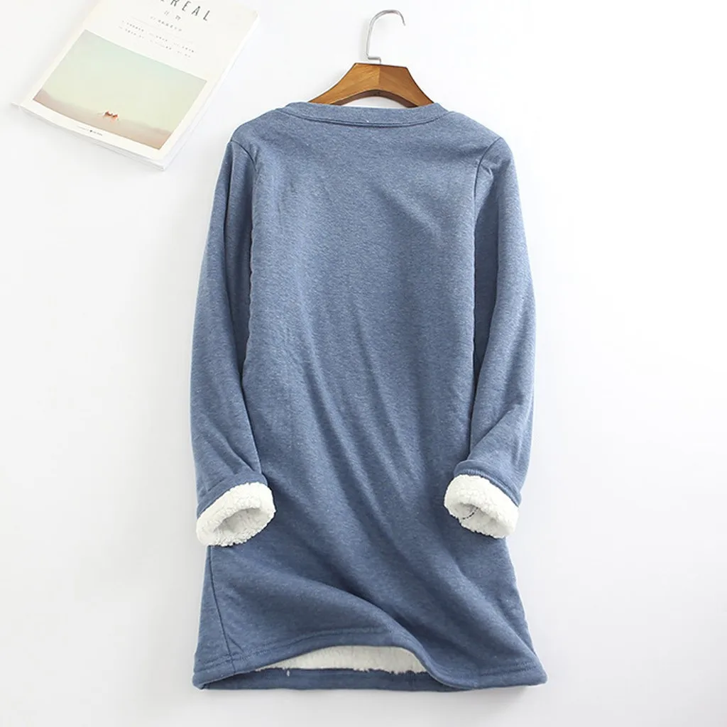 Women Thick Fleece Sweatshirt Winter Velvet Warm O-neck Underwear Top Streetwear Women Oversized Hoodies Moletom Feminino