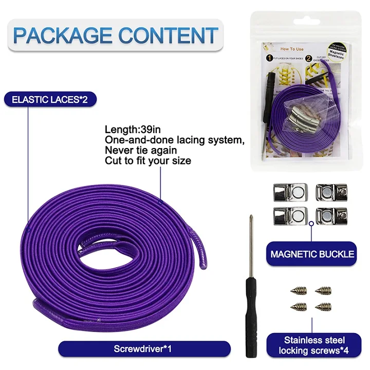 purple 1 pairs Colorful easy lace No Tie Shoelace Elastic Shoe Lace For adult child Magnetic Locking ShoeLaces shoelaces flat - Цвет: purple