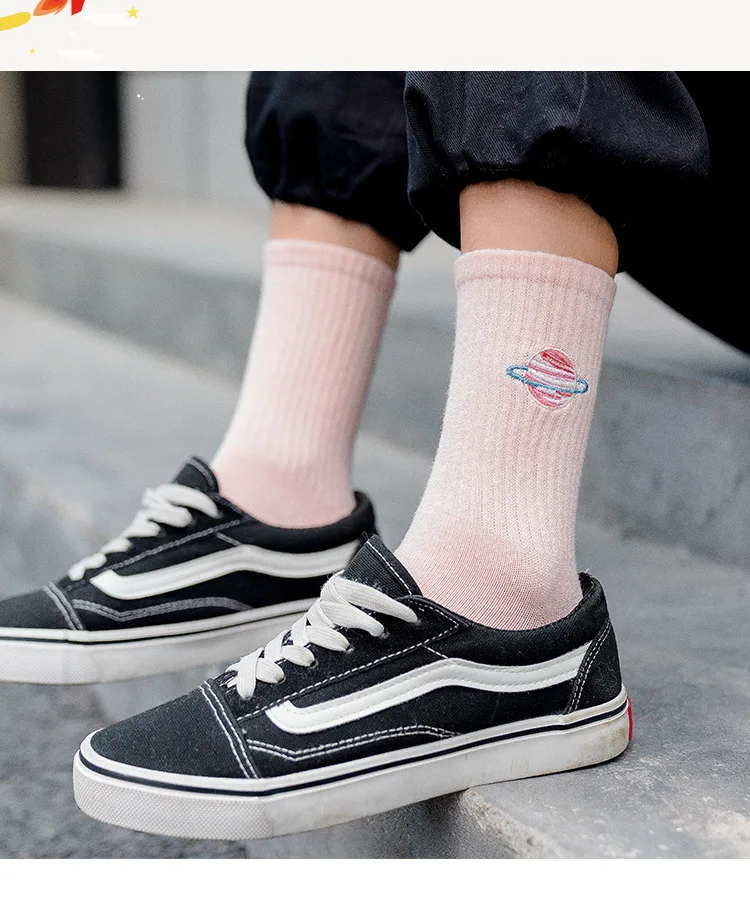 

Autumn Cute Japanese Harajuku Woman Socks Planet Magic Array Embroidery Long Socks Korean Women Style Kawaii Girls Socks Gifts
