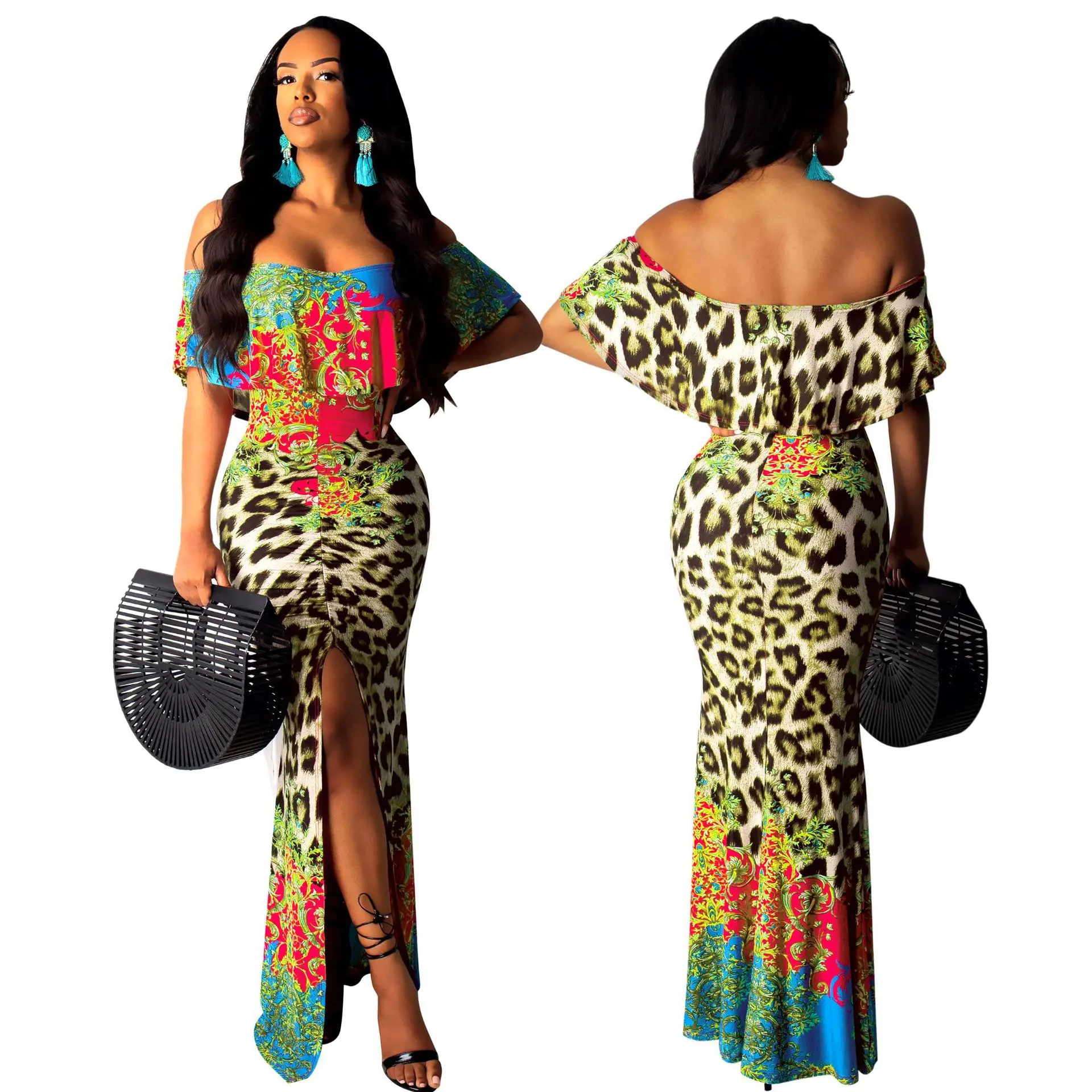 Echoine женское платье с оборками вырезом лодочкой коротким рукавом длинное