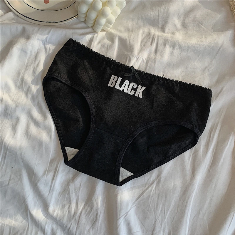 Черные трусики с принтом вишни 4 предмета нижнее белье со средней талией для