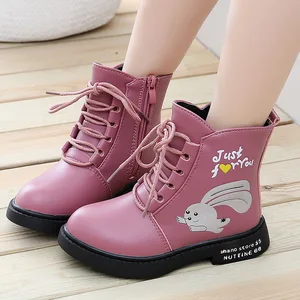 Детские ботинки, осенне-зимняя обувь из искусственной кожи для девочек, зимние ботинки для девочек с мультяшным принтом, водонепроницаемые детские ботинки на шнуровке, европейские размеры 27-38