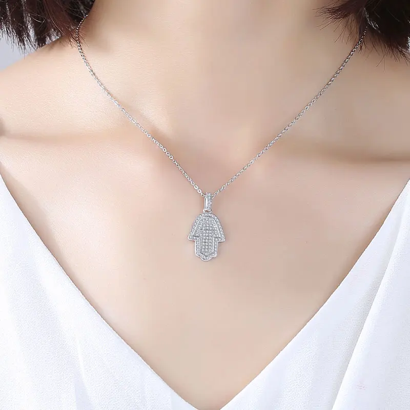 Подвеска Хамса из серебра 925 пробы с фианитами|Ожерелья| |