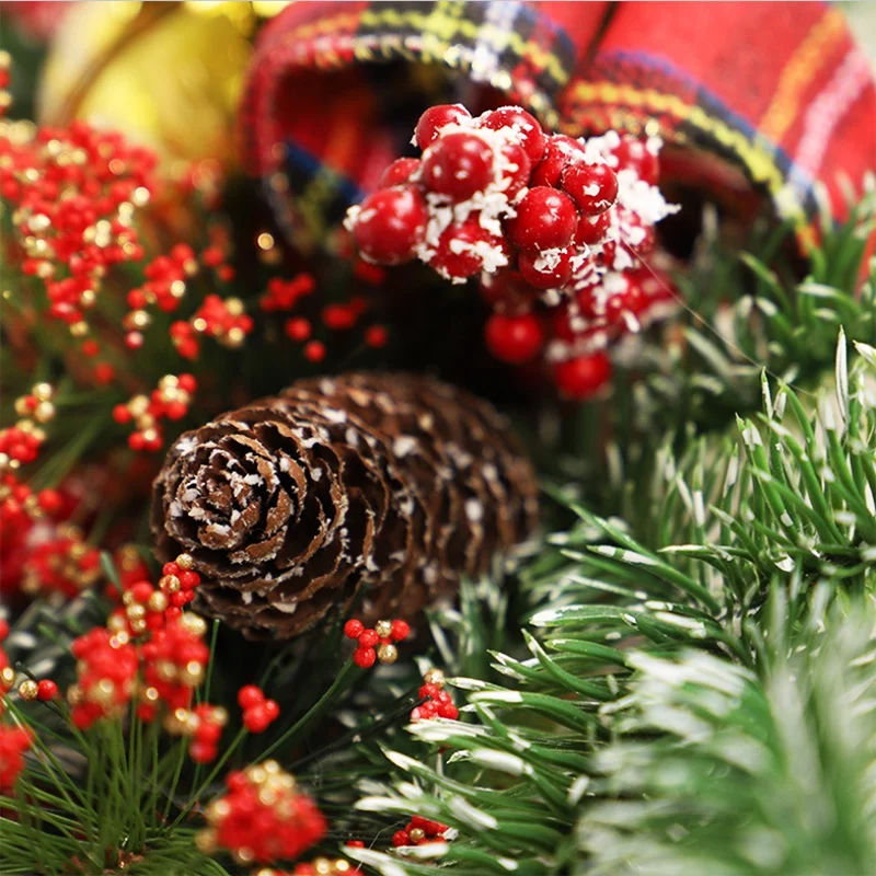

Christmas Wreath Artificial Plant Rattan Circle Bowknot Pine Cone Bell Door Xmas Garland Holiday Hanging for Home Decor