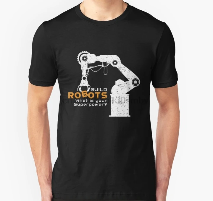 Мужская футболка с крутыми роботами надписью I Build Robots What is your superpower Slim Fit футболки