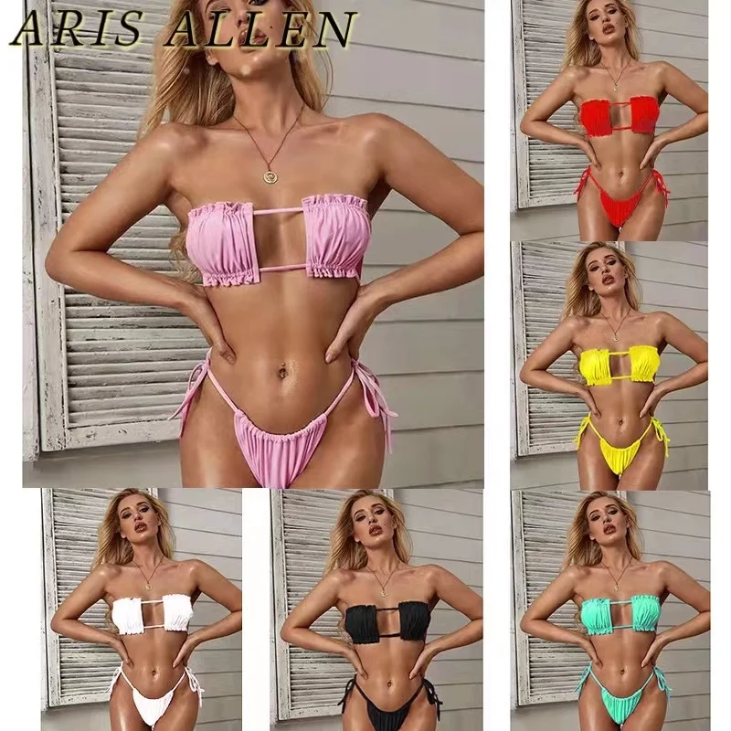 

Однотонные мини-бикини, Женский бандажный купальник, купальный костюм, сексуальный купальный костюм, женские комплекты бикини, бикини для ж...