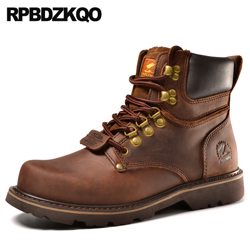 

Full Grain Yellow Boots Work Lace Up Safety Casual Men's Shoes Autumn Genuine Leather High Quality Working Fall Booties Ankle