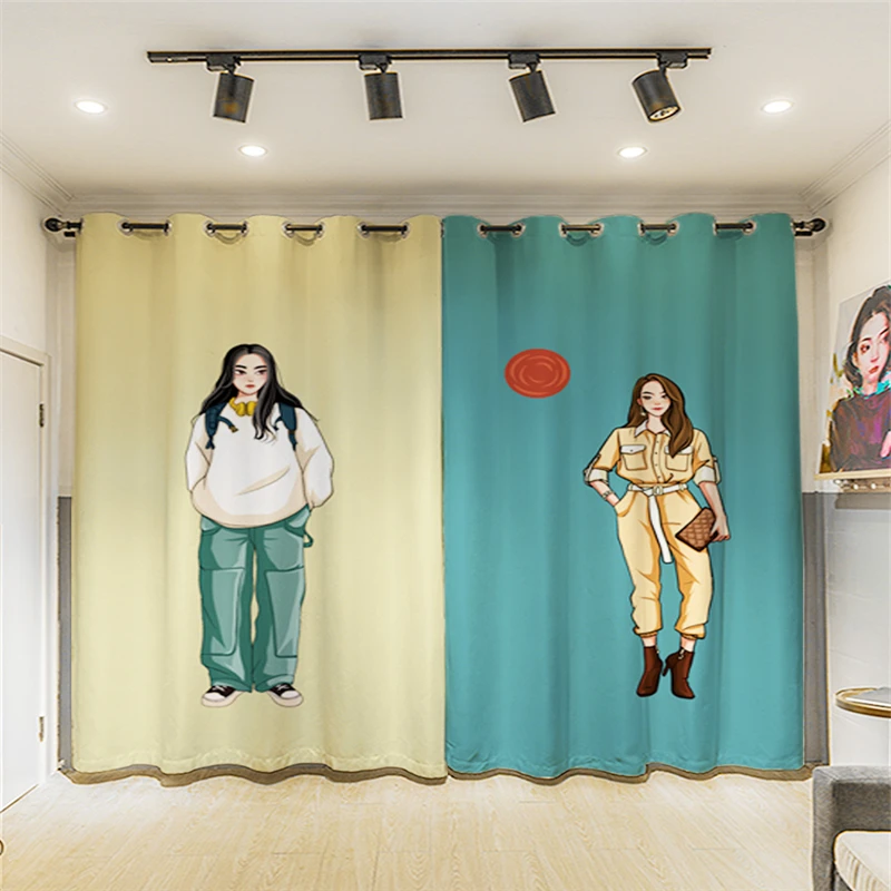 

Fashion Girl Portrait Curtains For Car Office Modern Priting French Window Curtain Pastoral Hall Curtains Europe Decoration