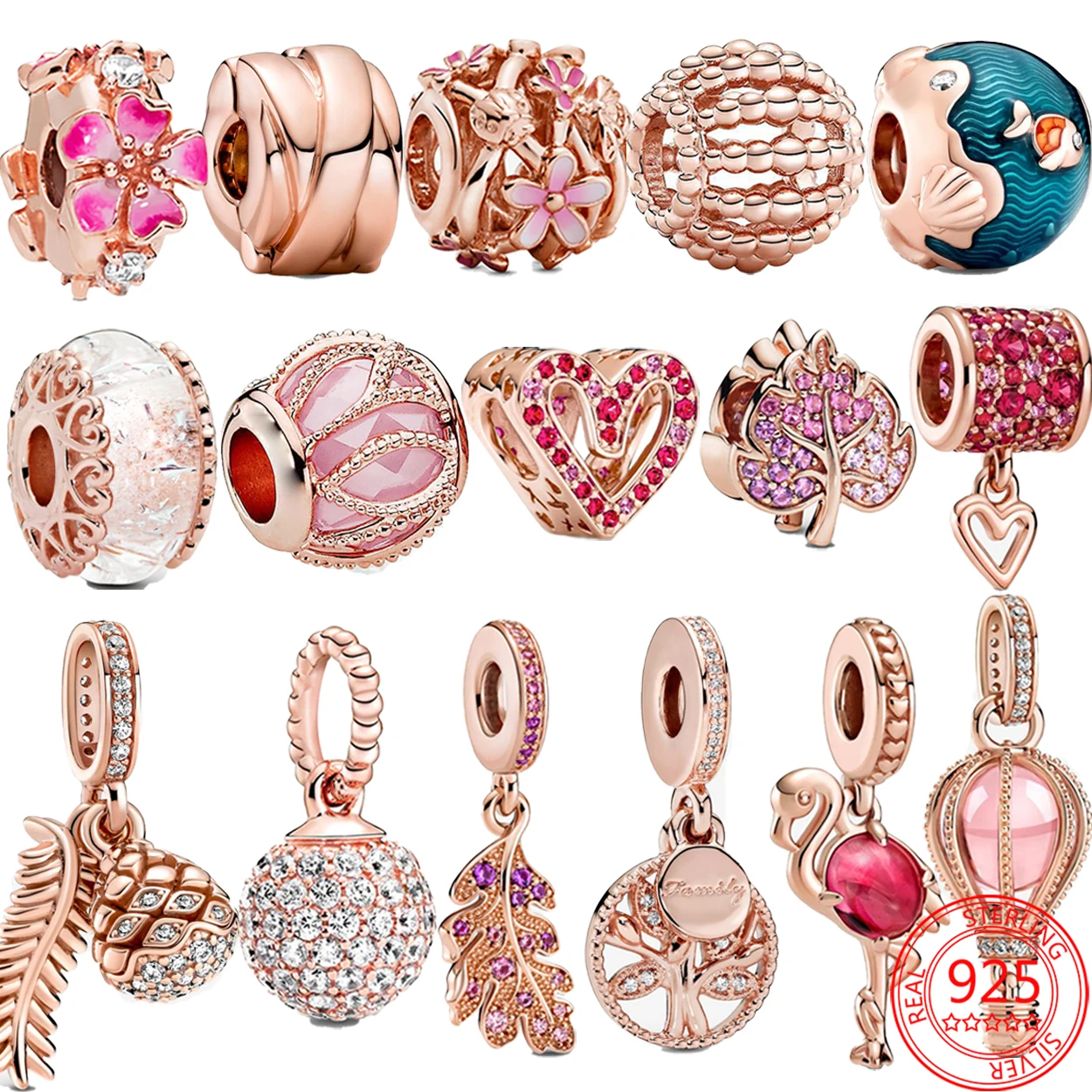 

Rose Daisy Flower Heart Clip Charm Suitable for Pandora Bracelet 925 Sterling Silver DIY Charm Bead Pendant Jewelry Christmas