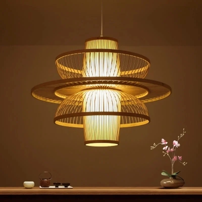 Бамбуковый Плетеный ротанговый абажур подвесной светильник Азиатский японский