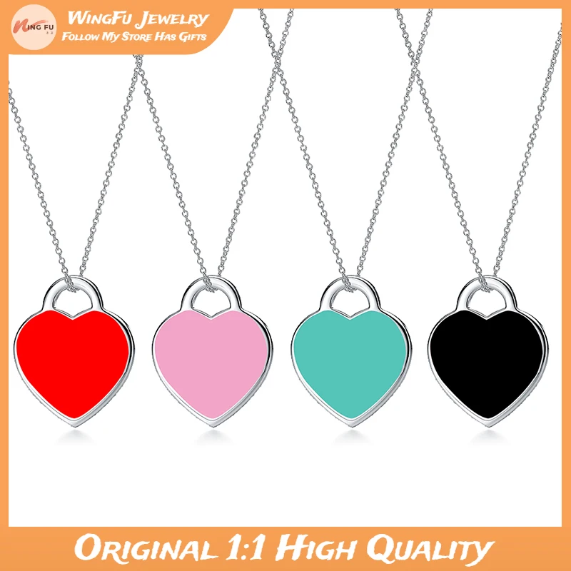 

WingFu S925 Silver Fashion Ladies Charm Enamel Heart Pendant O-chain Necklace Original 1:1 Luxury Brand Jewelry Exquisite Gift