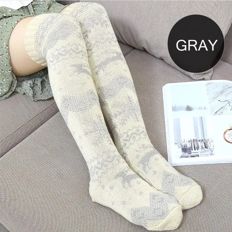 Snowflake Elk Socks European and American Style Christmas N Tube Thick Stockings Winter Warm Over The Knee Women | Женская одежда