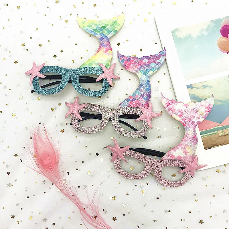 

Cute Kids Mermaid Glasses Frame Glittery Anime Eyeglasses Party Favors Funny Birthday Eyewear Gifts Dress Up Accessory