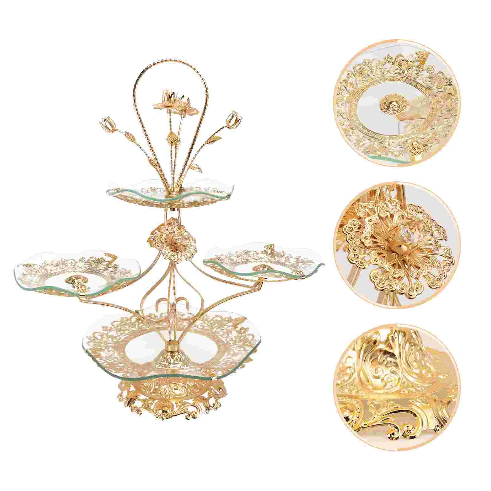 

1Pc Light Luxurious Crystal Fruit Tray Multi-layer European Cake Tray (Golden)