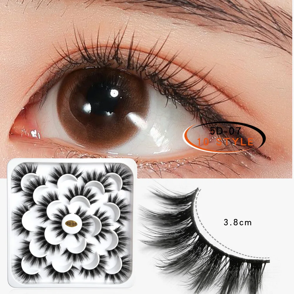 

10 Piece 5D Mink Fur Fake Eyelashes Lotus Plate Makeup Thick False Lashes Black Nature Soft Private Label