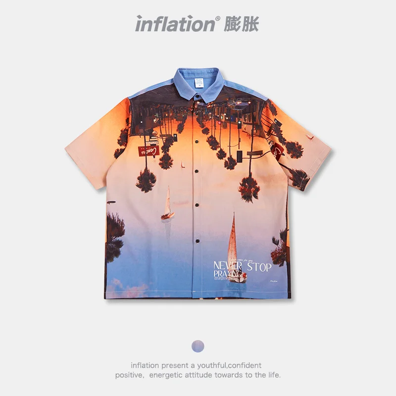

INFLATION Harajuku Funny Graphic Shirts Men Hawaiian Shirt Plus Size 2021 New Oversized Hip Hop Shirts Men Streetwear 2244TS21